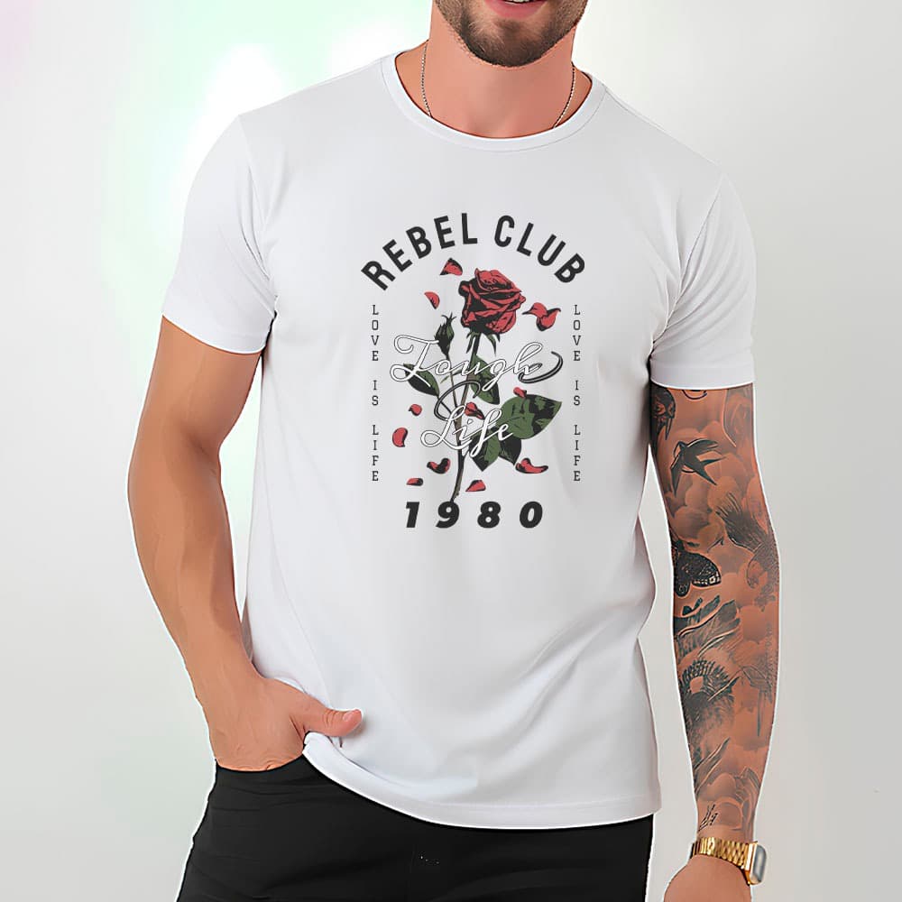 Camiseta Masculina 100% Algodão Camisa Rebel Club Love Is Life 1980 Estilo Urbano Casual Streetwear