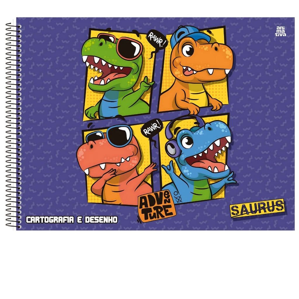 Caderno De Desenho e Cartografia Dinossauro animativa