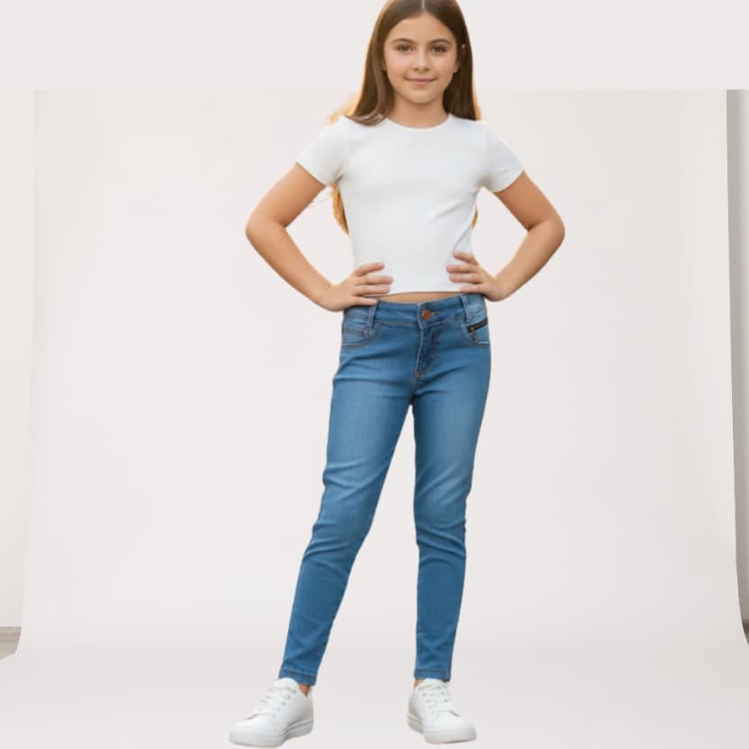 Calça infantil para menina calça jeans infantil feminina jeans claro do 10 ao 16