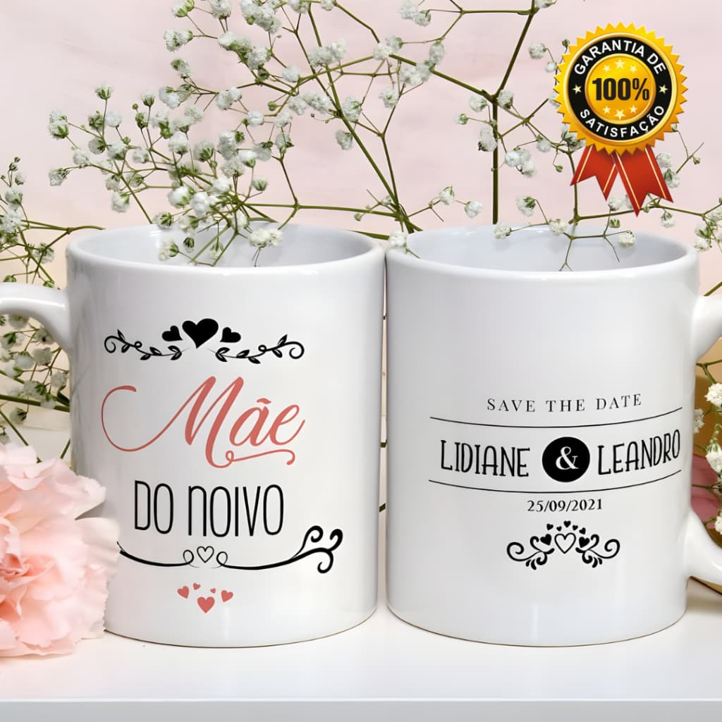 Kit com 2 Canecas Personalizadas | Mãe do noivo, Pai do Noivo,Madrinha,Padrinho | Ideal para convite