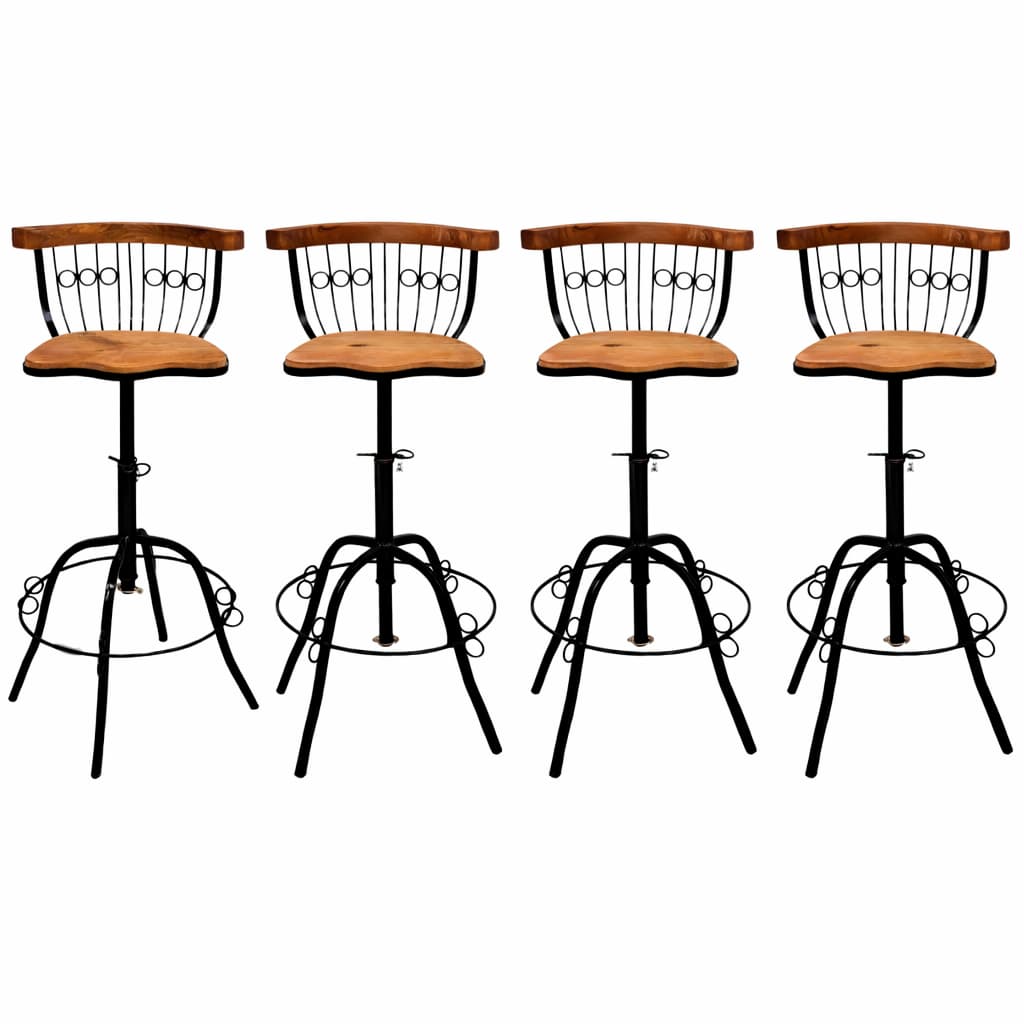 Quatro Banquetas Giratórias Rusticas Para Balcão de Cozinha Ferro Madeira