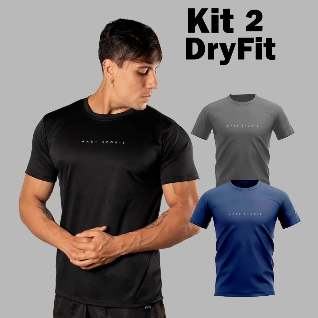 Kit 2 Camiseta Dry Masculina Manga Curta Academia Corrida CrossFit Fitness Poliester Premium Esporte