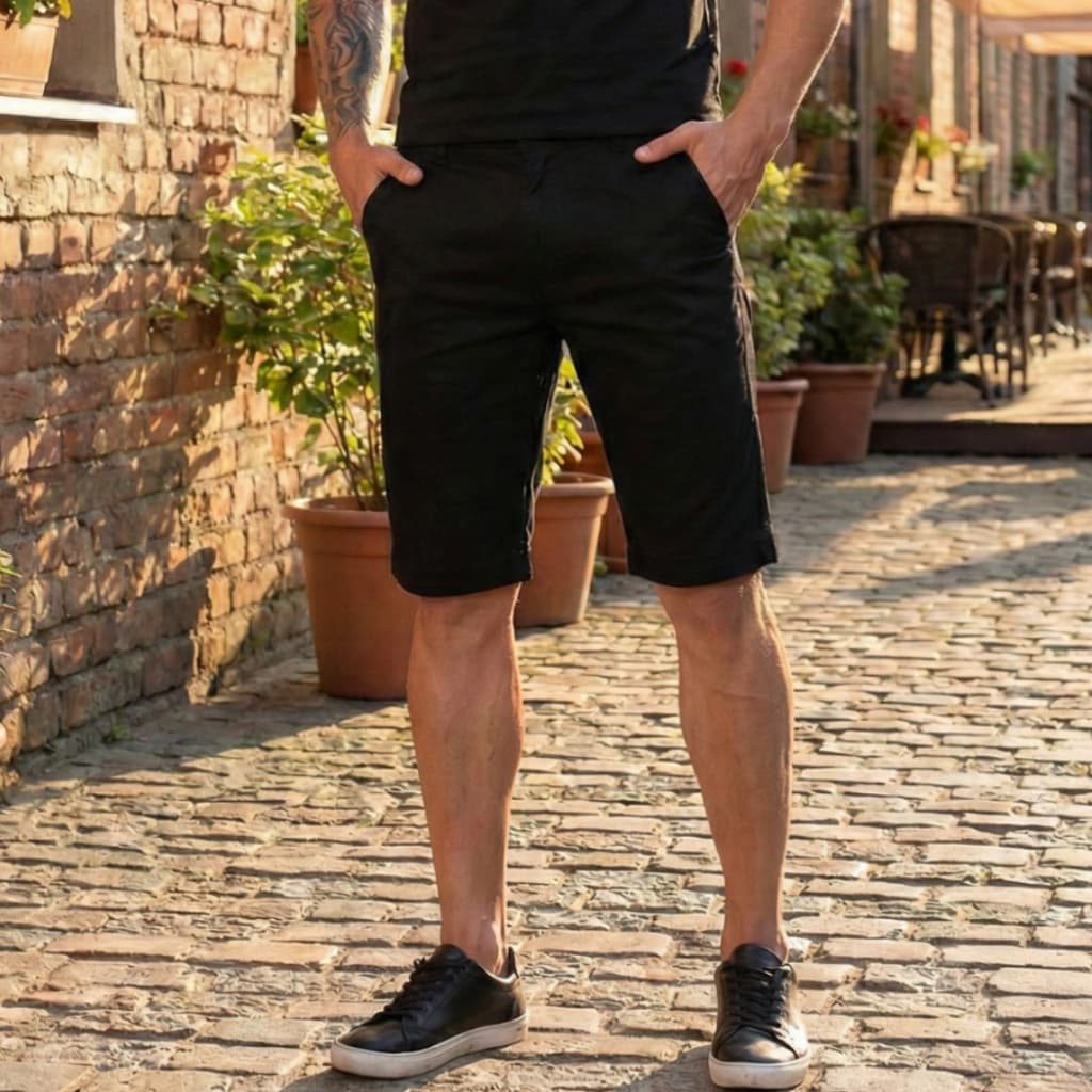 Bermuda Masculina Sarja Social Preta Premium Com Bolsos Funcionais e Elastano
