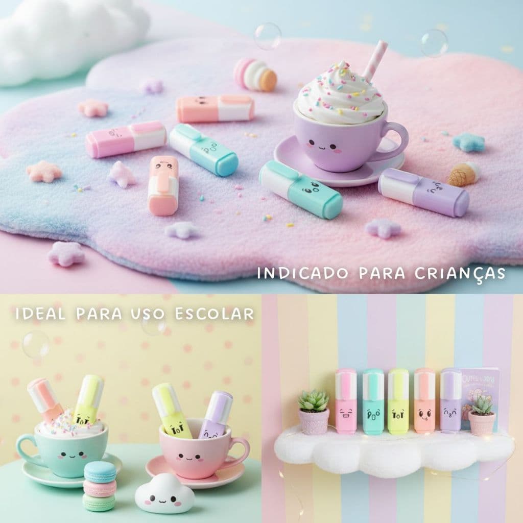 Caneta Marca Texto Mini Kit c/ 6 Unidades Tom Pastel Escolar