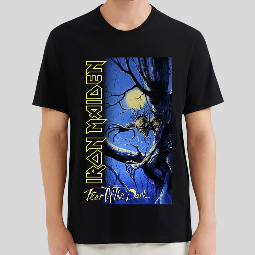 Camiseta Iron Maiden Fear of the Dark Eddie Heavy Metal Banda de Rock Preta 100% Algodão