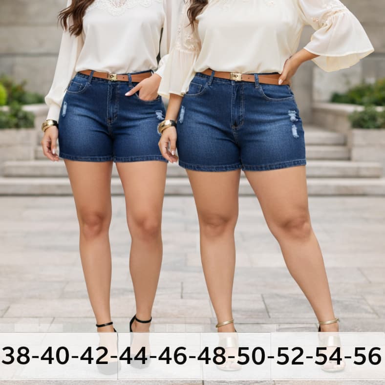 Short Feminino Jeans Premium Acompanha Cinto Destroyed Tendência Chique E Confortável