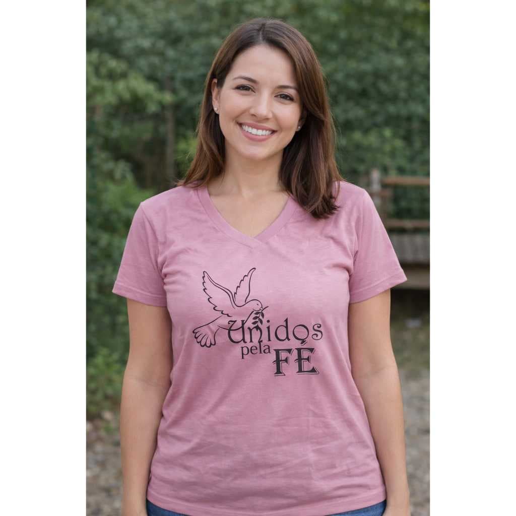 Camiseta Feminina Unidos na Fé Rosê queima de estoque