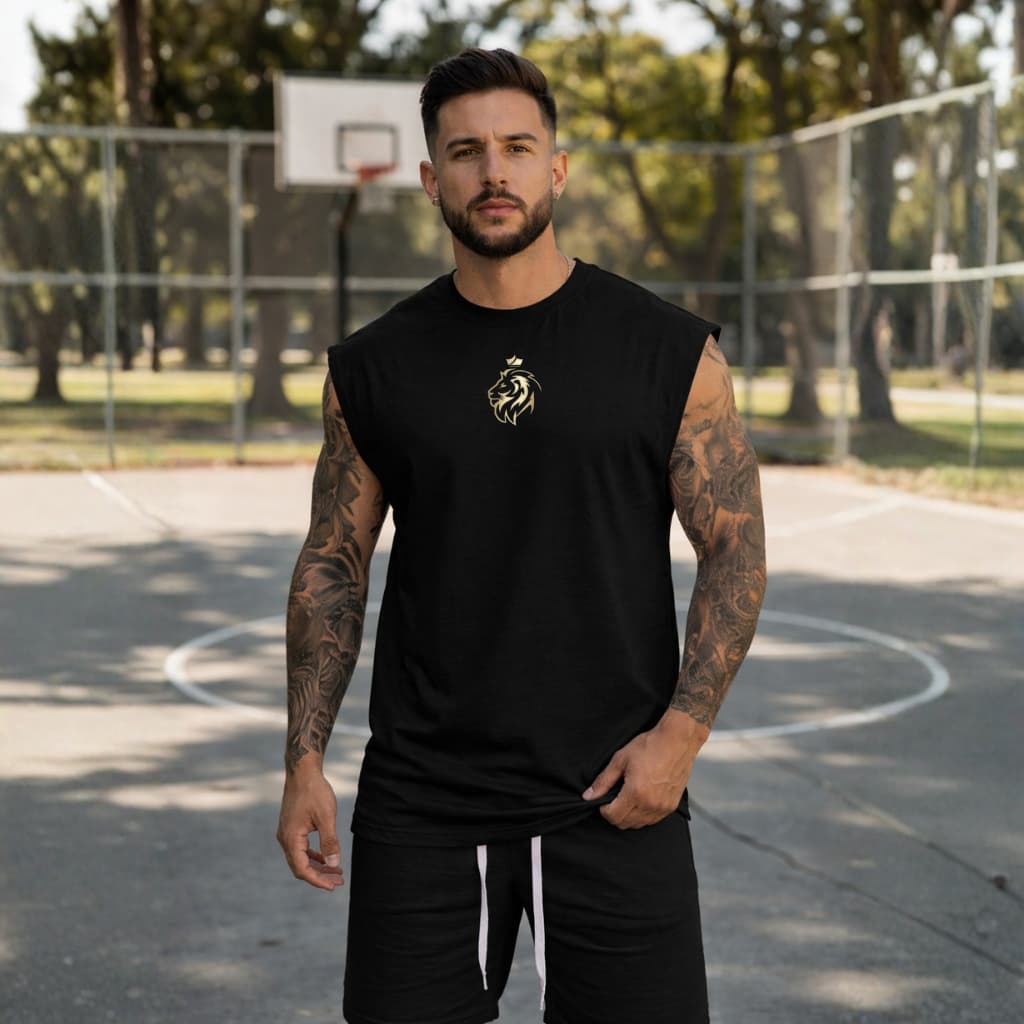 Camiseta Regata Estampada Leão 100% Algodão Cavada Casual