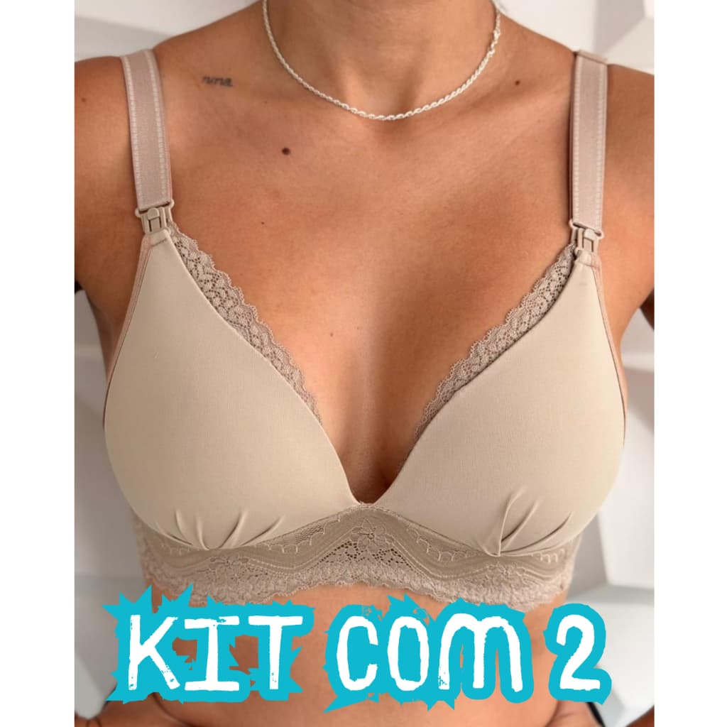 Kit 2 Sutiã Amamentação Bojo Soft Alça Larga Com Renda