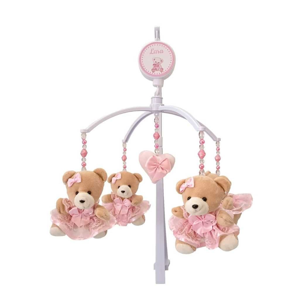 Móbile Musical P/ Berço Ursinha Lacinho Coração Rosa