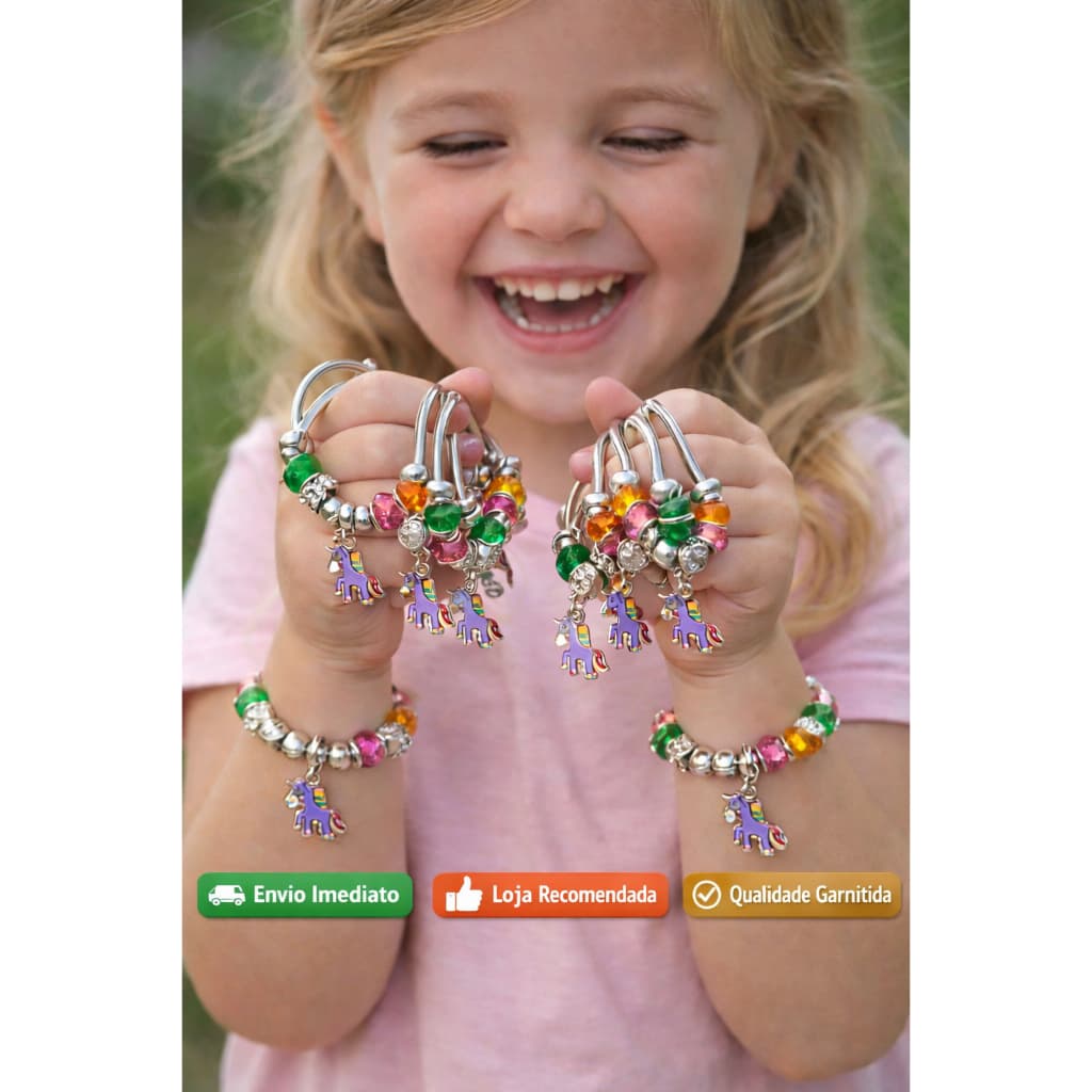 Pulseira Berloque Infantil Colorida com Pingentes – Ajustável – Presente para Crianças