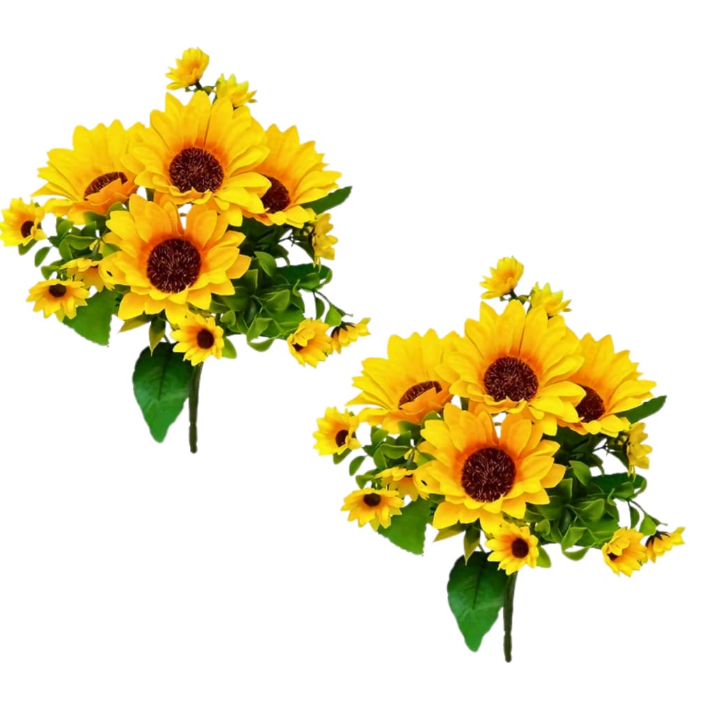 Kit 2 Buques Girassol Artificial 7 Hastes 35cm Decoração Flores Artificiais Enfeites