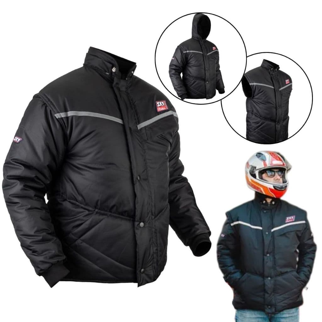 Jaqueta Sky America Masculina Puffer  Motoqueiro Vira Colete C/ Capuz Motoqueiro Refletiva