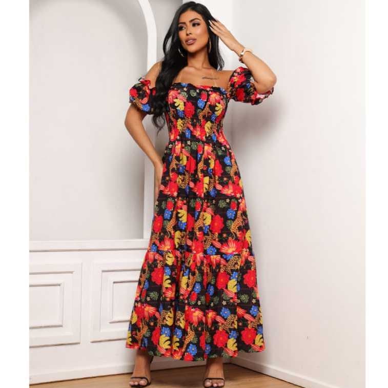 Vestido Estampado Preto Floral  Lastec Soltinho Manga Siganinha Moda Evangelico Casual Feminino Festa