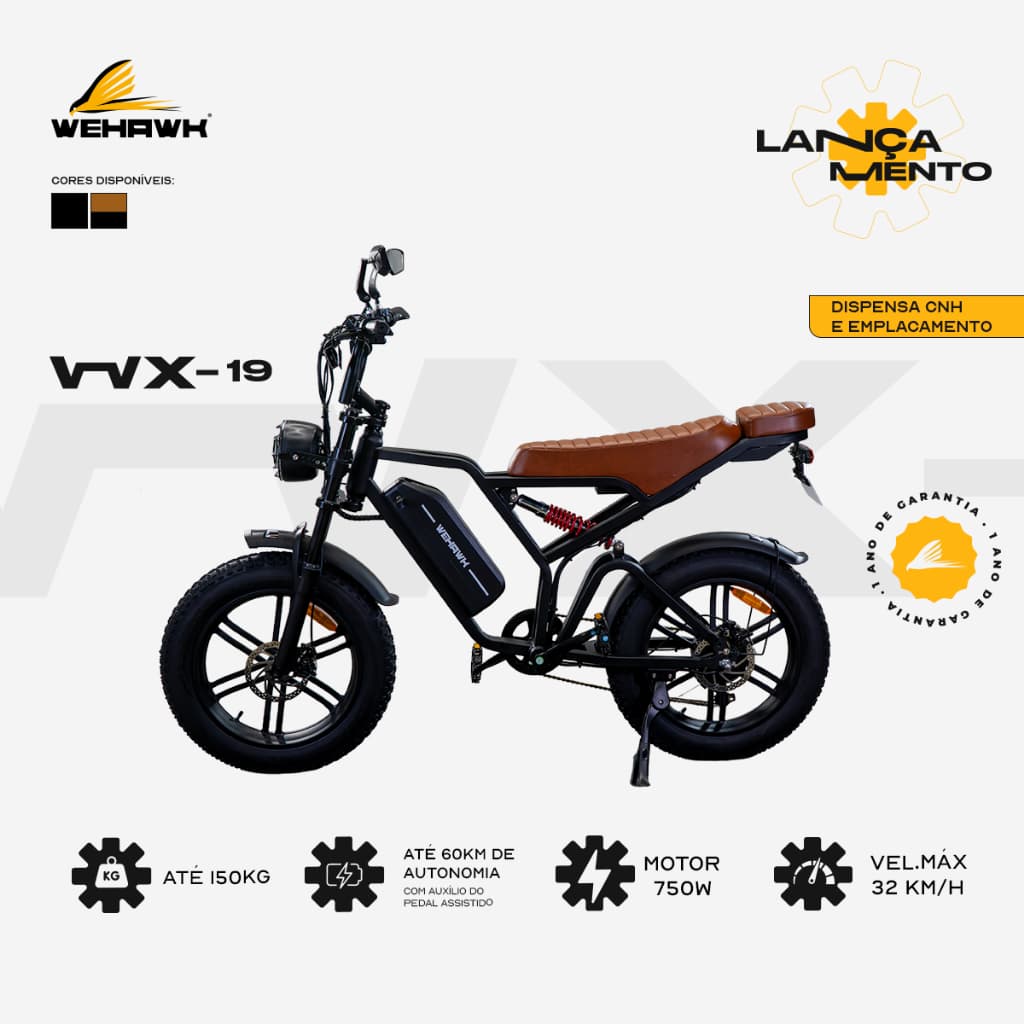 Bicicleta Elétrica 750W WX-19 Wehawk Bicicleta Elétrica 48v 15Ah Bateria de Lítio Pre Montada E-bike