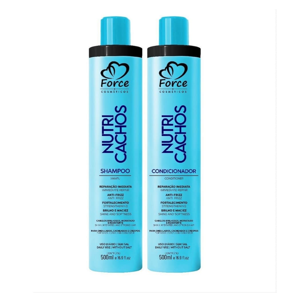Kit Nutri Cachos Shampoo e Condicionador 500ml Force Cosméticos