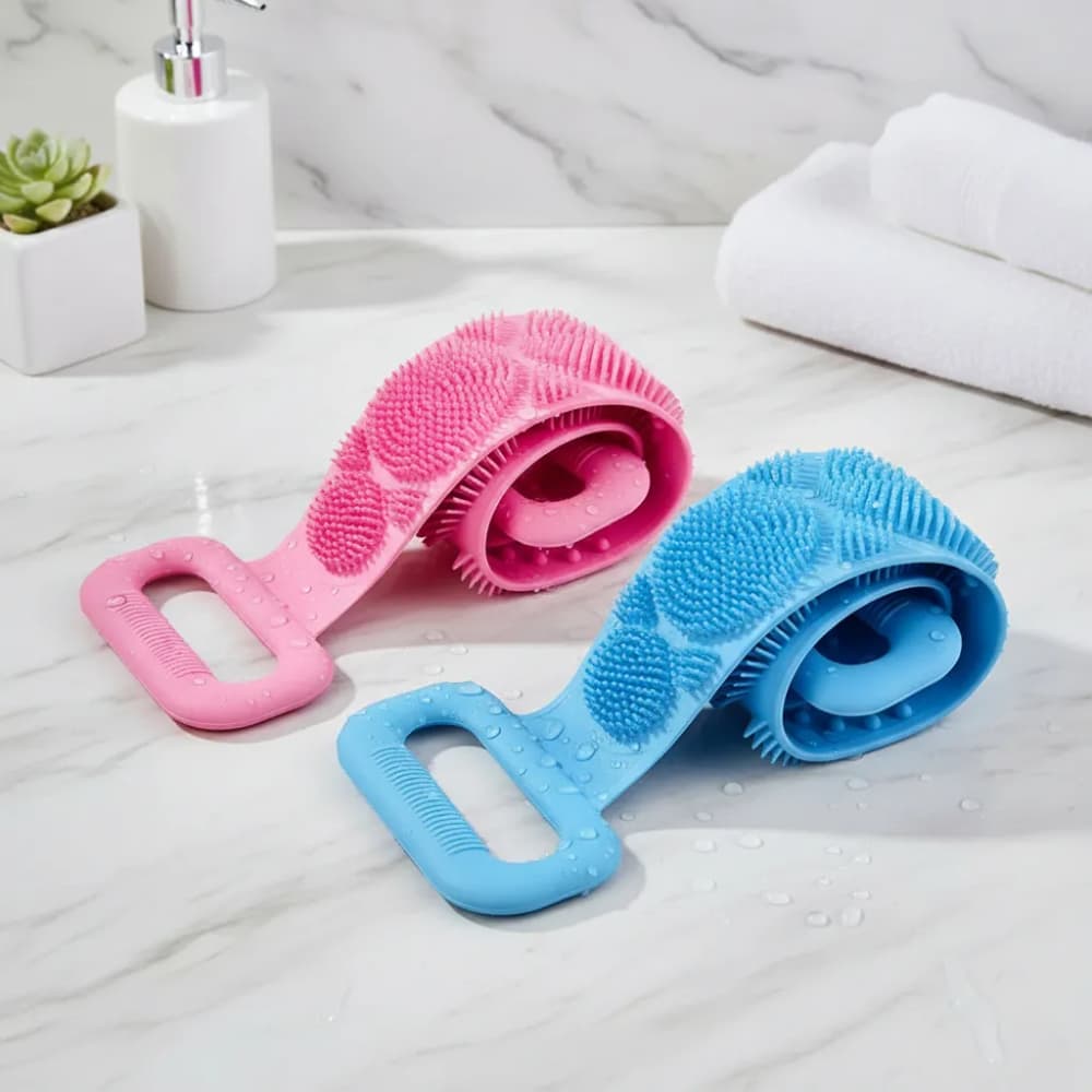 1 ou 2 Esponja De Banho Escova De Lavar Esfoliar Costas Bucha Silicone Flexível Macia C/ Massageador Azul Rosa