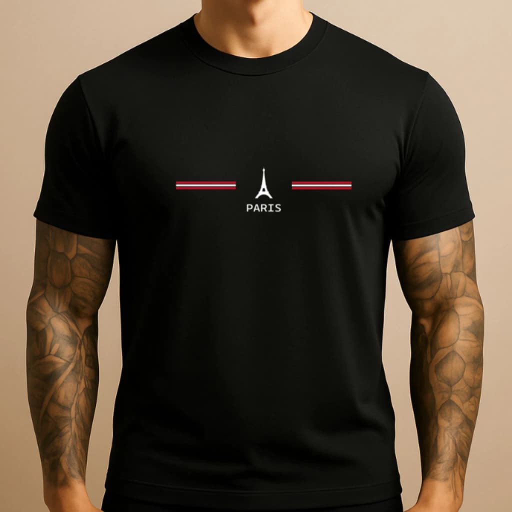 Camiseta Masculina Camisa PARIS TORRE Em 100% Algodão Moda Casual Envio Imediato, lançamento