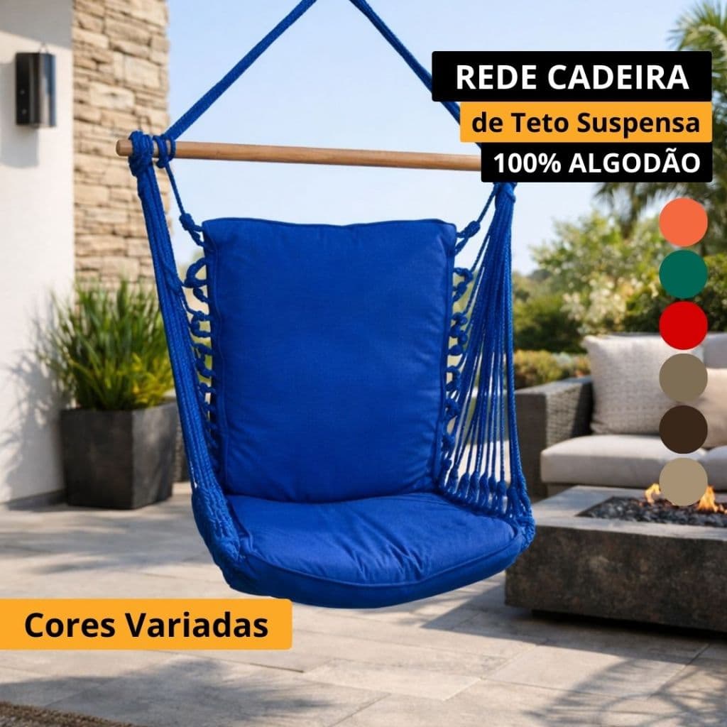 Rede Cadeira de Teto Suspensa 100% Algodão Resistente Cores Variadas