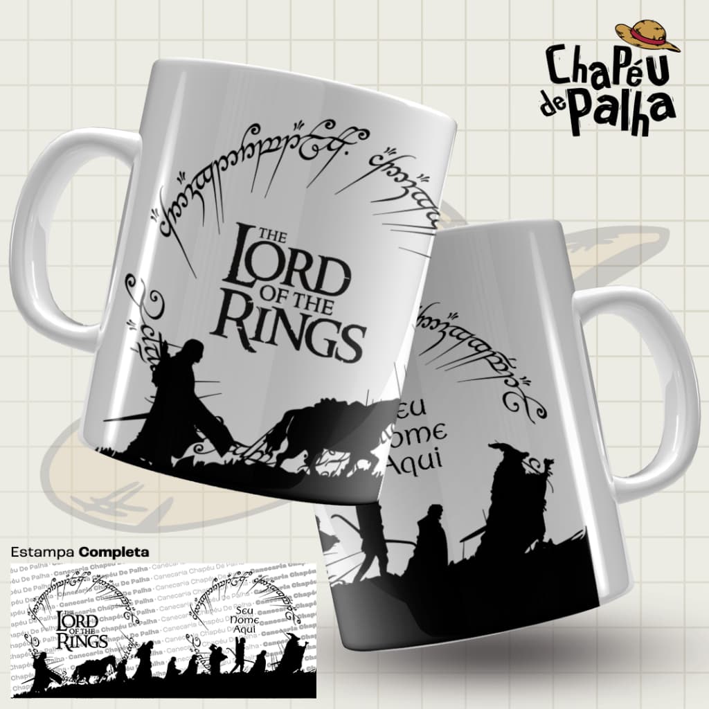 Caneca Senhor dos Anéis Porcelana 325ml – Filme Lord of the Rings – Presente Nerd - Duas Opções