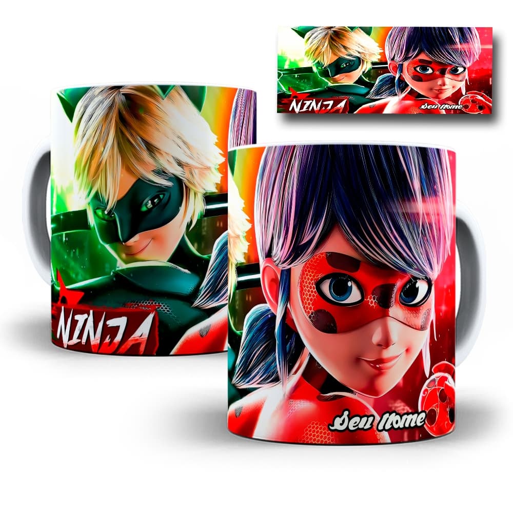 Caneca Porcelana Miraculous LadyBug Personalizada com Seu Nome