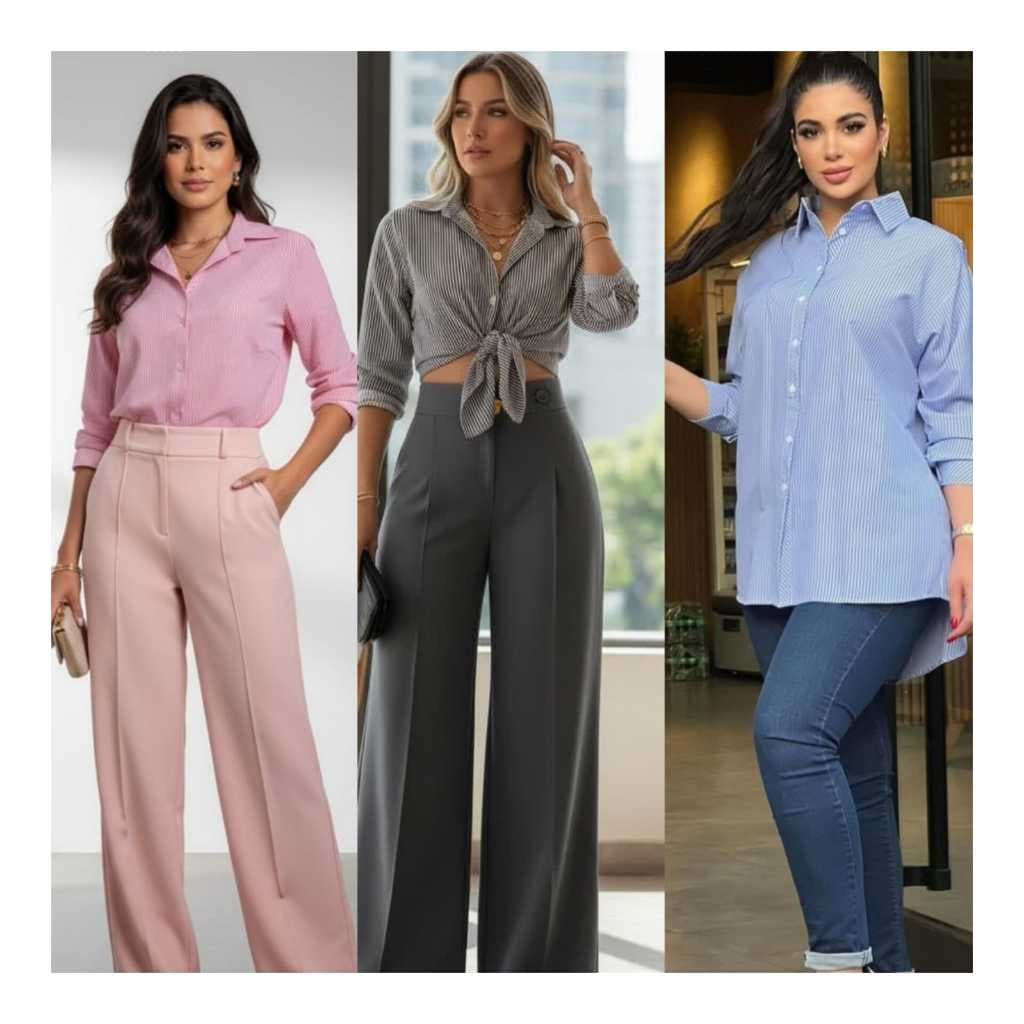 CAMISA LISTRADA FEMININA MANGA LONGA SOCIAL CASUAL ELEGANTE    M G GG