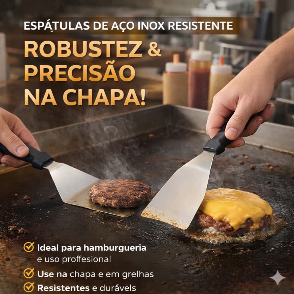Kit 2 Espátulas Profissionais para Chapeiro Peças Inox