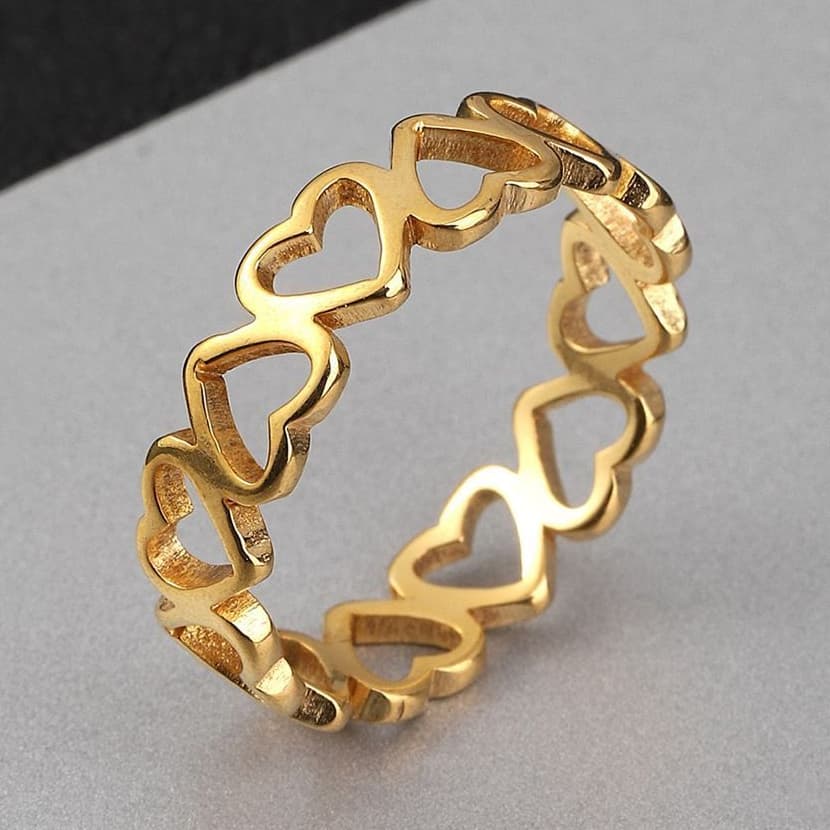 Kit Com 2 Anel 5mm Coração Invertido Vazado Tungstênio - Prata ou Banhado a Ouro, Design Moderno
