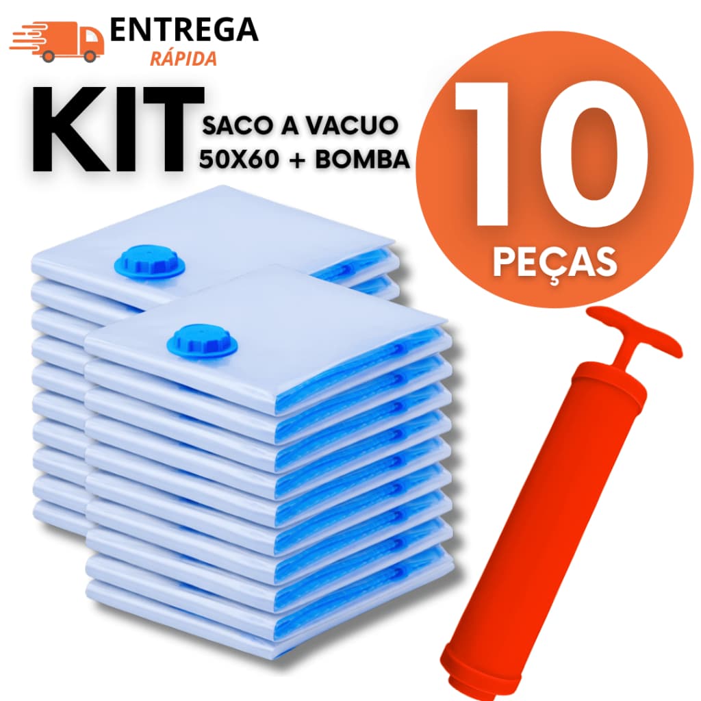 Saco a Vácuo 50x60cm com Bomba Organizador Hermético para Roupas Mala Viagem Guarda Roupa