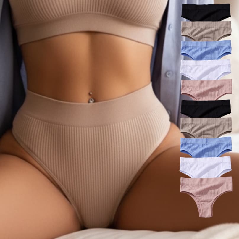 Kit 5 Calcinhas Feminina Sem Costura Invisible Slim Poliamida Riscada Canelada Normal ou Fio Dental Conforto