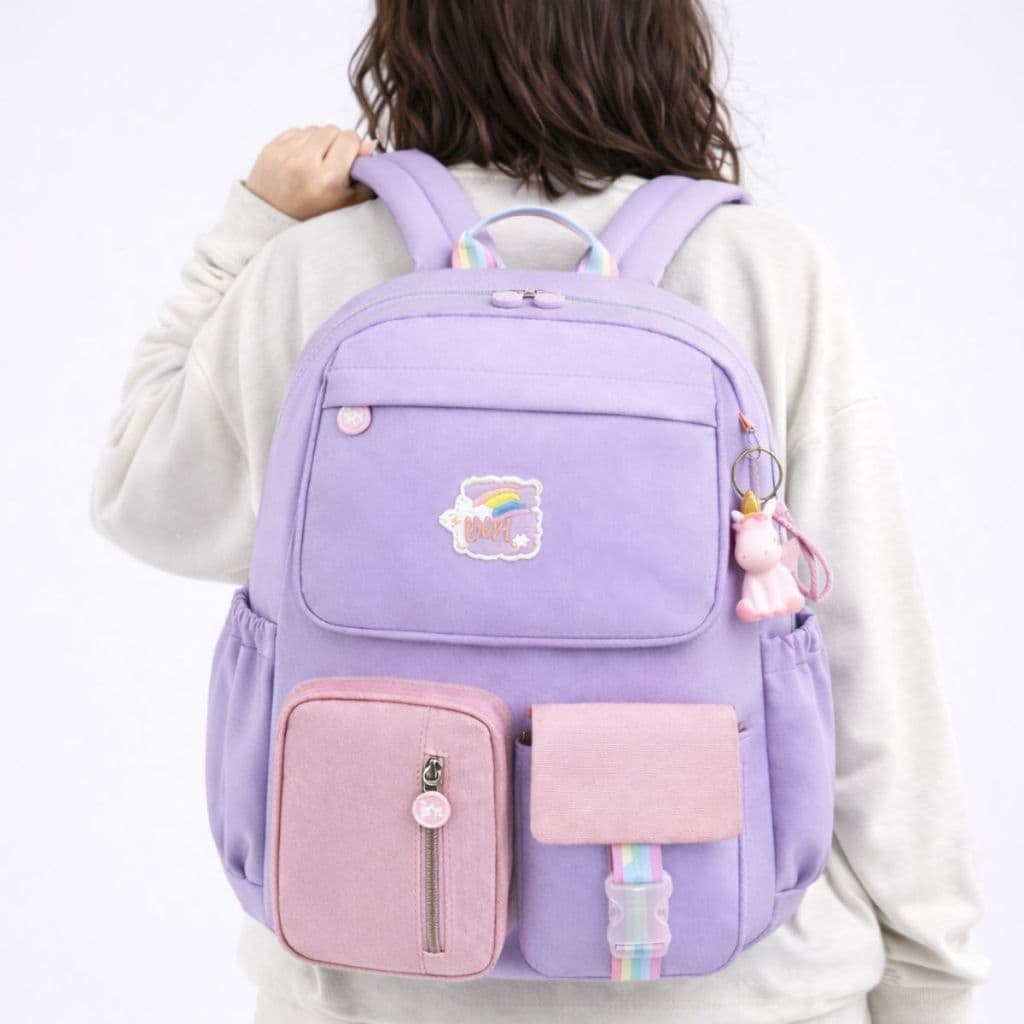 Mochila Escolar Grande Infantil Juvenil Unicórnio Kawaii Com Chaveiro
