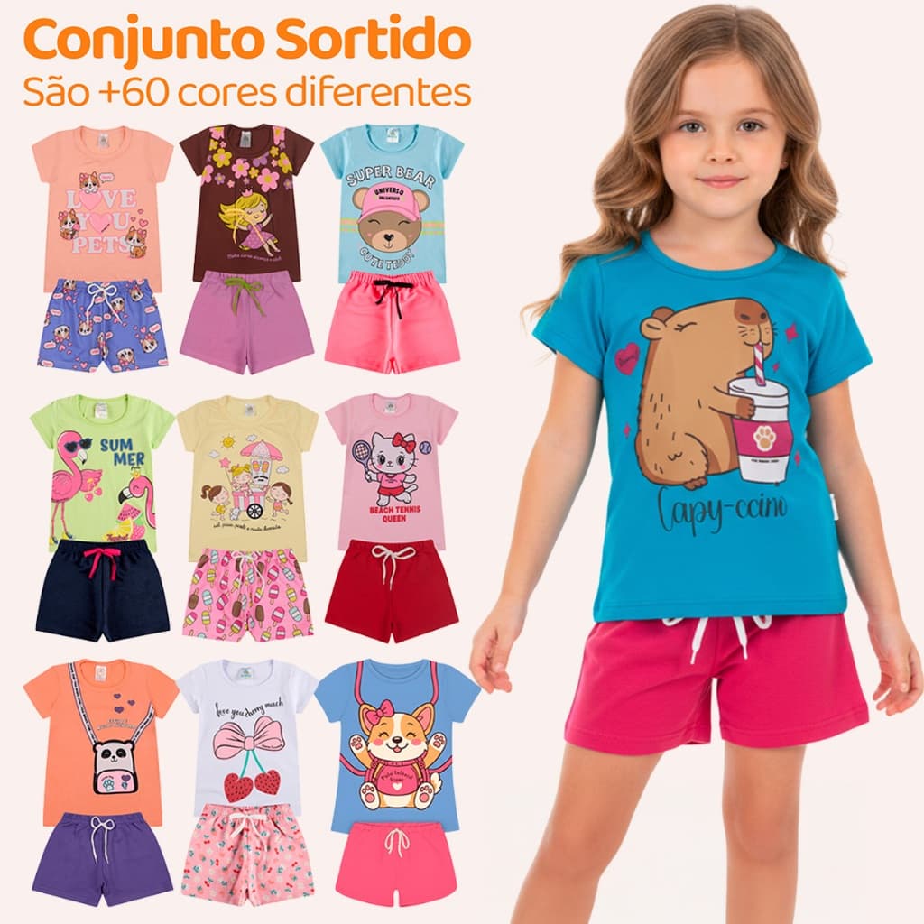 Kit Sortido de 10 ou 4 Peças de Roupas Infantil Menina Kit com Conjuntos de Roupa Infantil Menina Verão Feminino Bebê