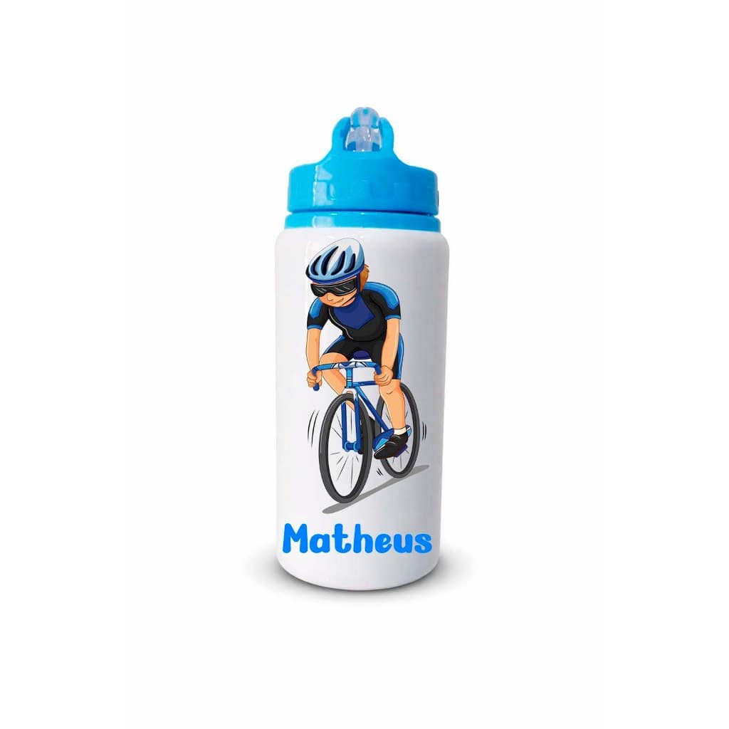 Garrafinha de água Squeeze personalizada de alumínio 600ml com canudo - infantil - nome