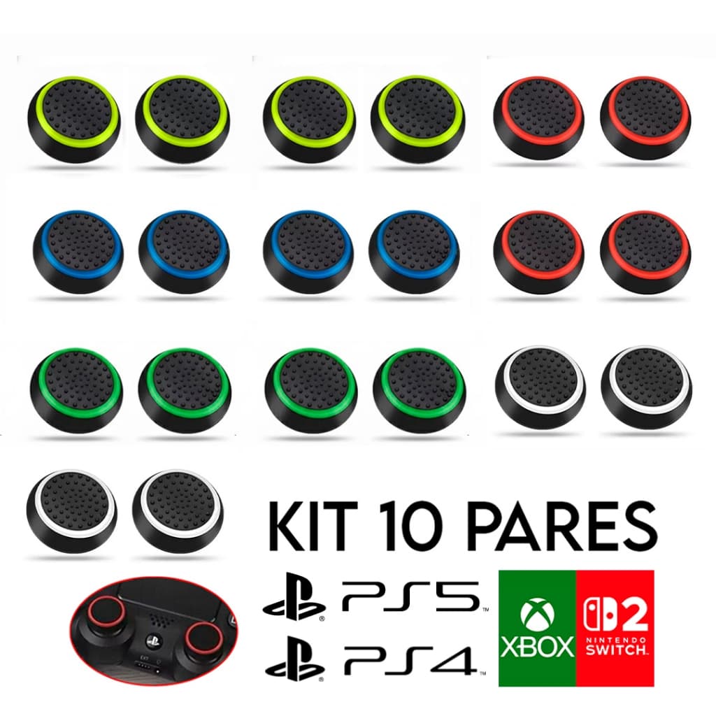 Kit 10 Pares 20 unidades de Grip Silicone Botão Ps3 Ps4 Ps5 Xbox Wii Switch 2
