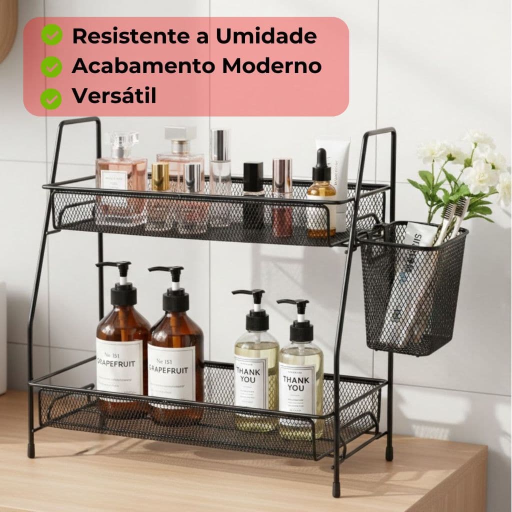 Organizador Multiuso Aramado 2 Andares - Espaçoso Resistência Durável