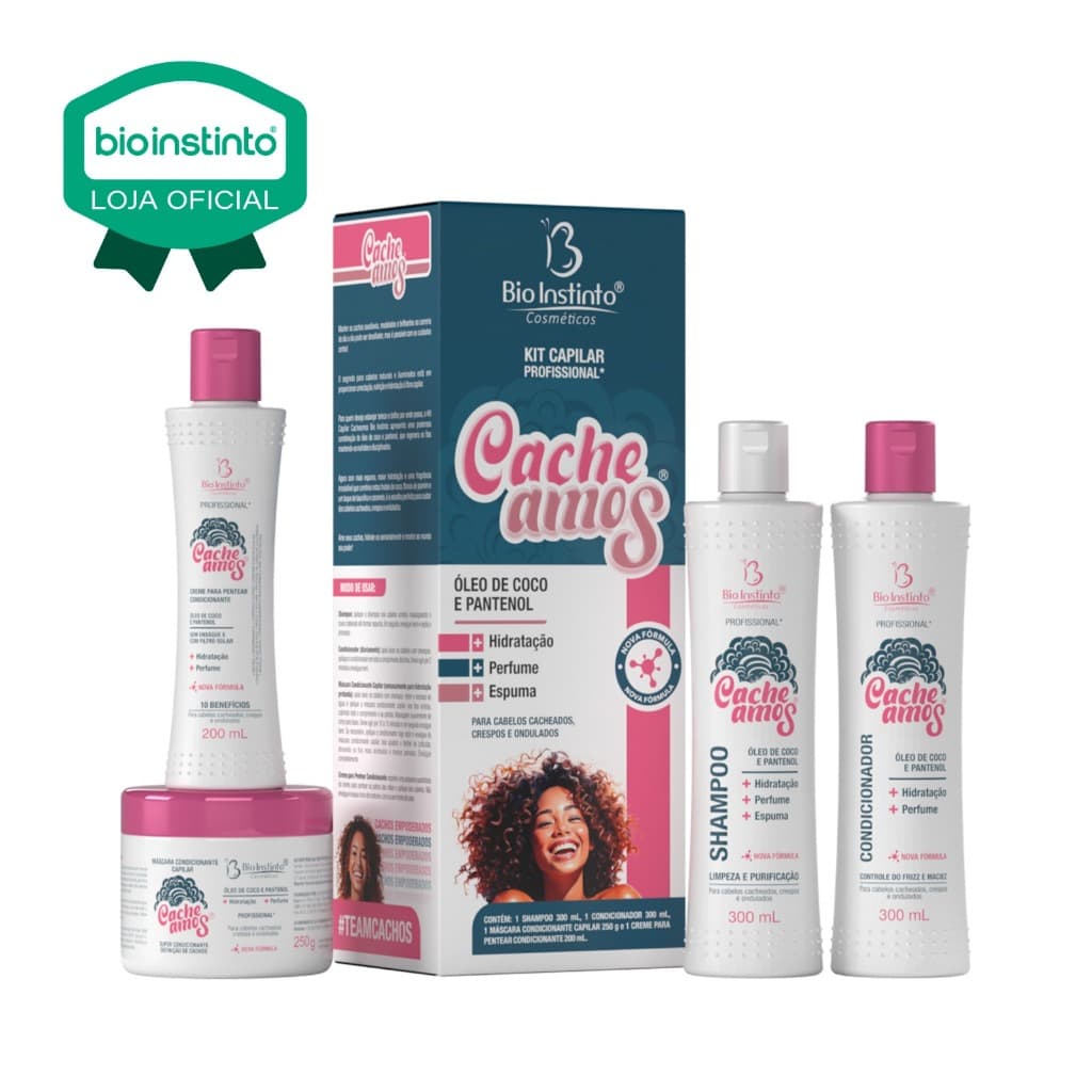 01 KIT CAPILAR CACHEAMOS Bio Instinto 4 Itens Hidratação cacheados ondulados crepos Redução Frizz
