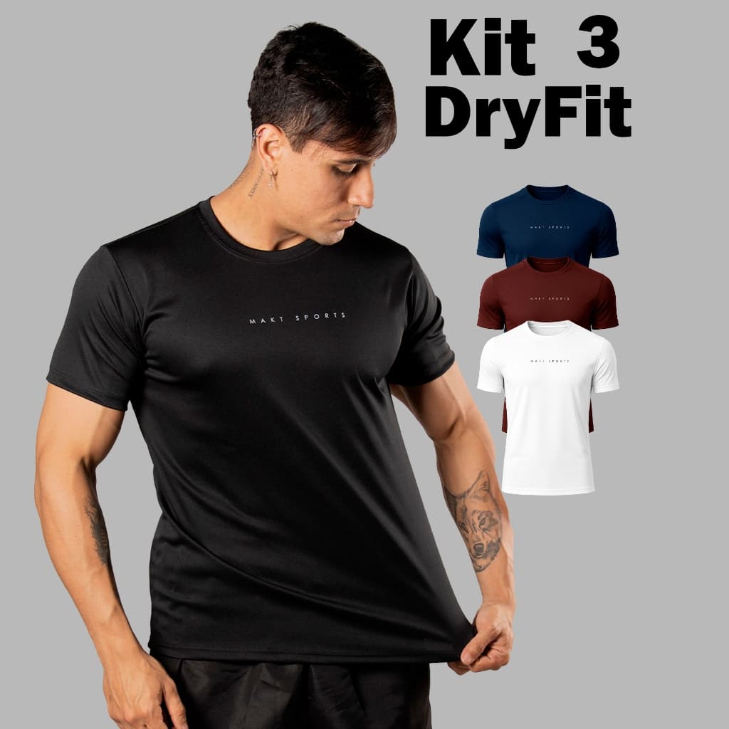 KIT 3 Camisetas Dri Fit Masculina Manga Curta DryFit Fitness Para Treino Academia e Corrida