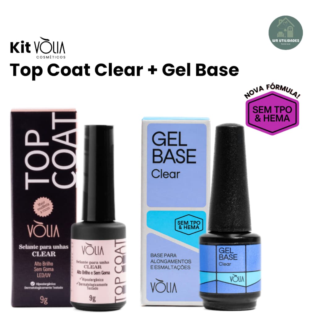 Kit Volia Finalizador Top Coat 9g CLEAR + Base em Gel 9g Nova Formula Sem TPO HEMA Original Imediato