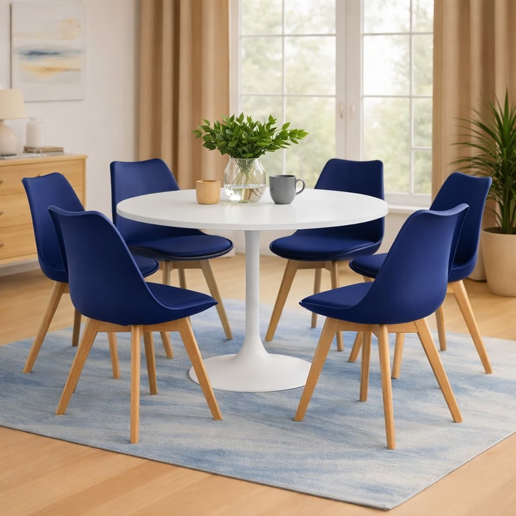 Kit 6 Cadeira Jantar Colorida Com Assento Estofado Cozinha Airbnb Saarinen Base Madeira
