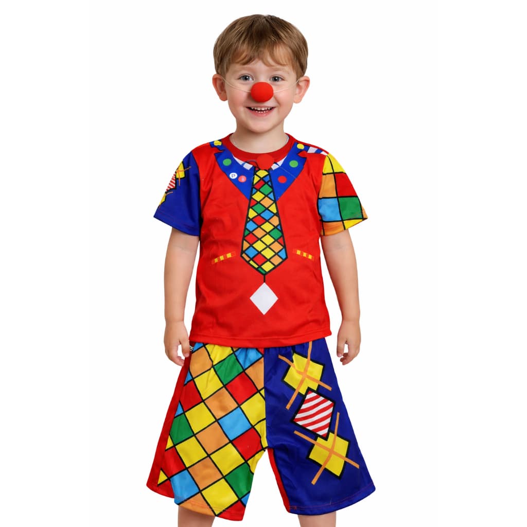 Fantasia Infantil Palhaço Conjunto Camisa + Bermuda Com Nariz | Festa ENVIO JÁ
