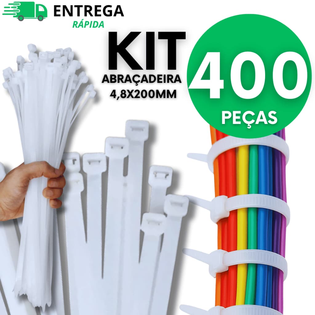 Kit 400 Abraçadeira Nylon Enforca Gato 2,5mm X 200mm Fina Cinta Plástica Pequeno Hellerman Premium Utilidades