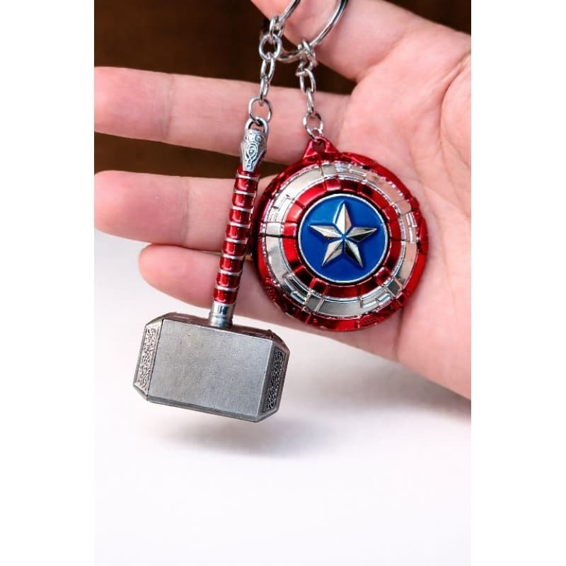 Chaveiro Martelo do Thor , Capitão América escudo Vingadores Avengers Marvel , Chaveiro pingente em Metal