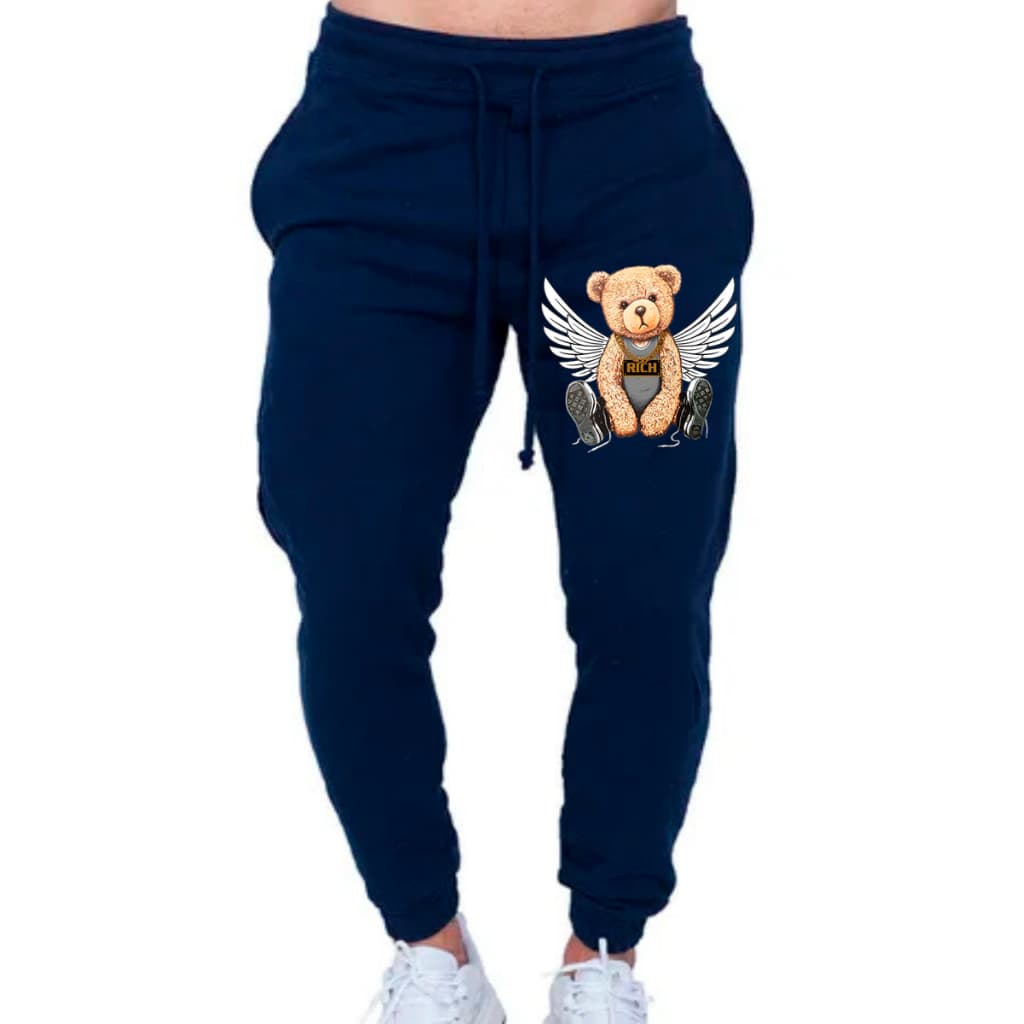Calça de Moletom Maculina Estampa Urso Asas Style Abrigo De Frio Algodao Para o Dia a Dia