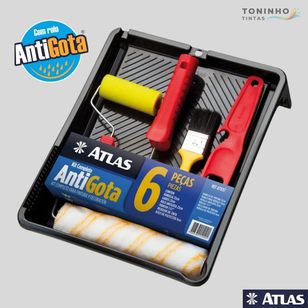 Kit 6 Peças Pintura de Parede Atlas Antigota Bandeja Rolo Trincha AT1017