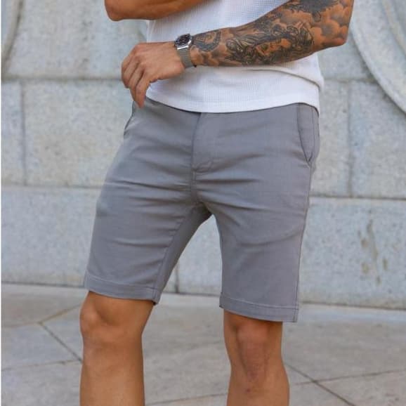 Bermuda Chino Alfaiataria Masculina Básica Bermuda Casual Social Alfaiataria Cinza Skinny Masculina