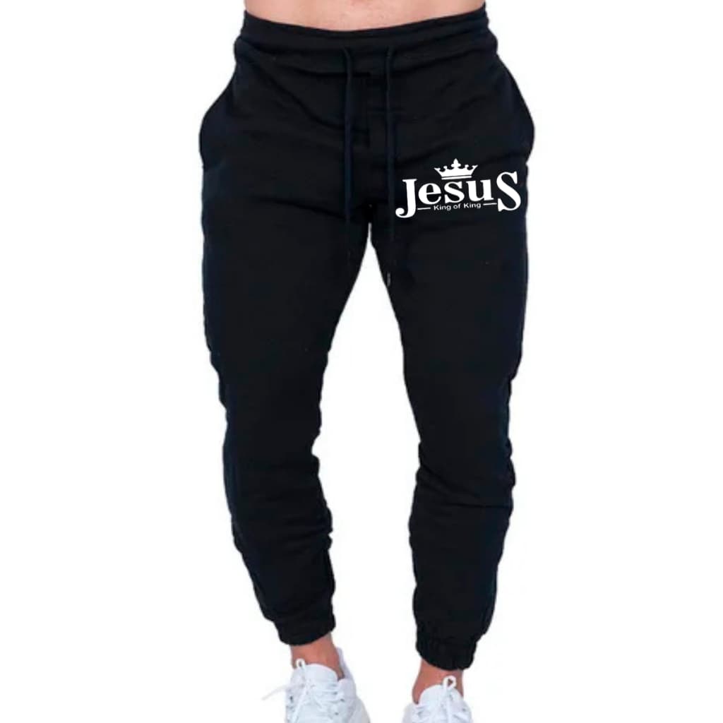 Calça De Moletom Estampada Jesus King Letras Style Abrigo De Frio Algodao Estiloso E Confortavel
