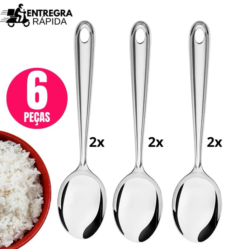 Colher De Arroz GRANDE Cabo Longo 100 % Aço Inox  Casa Restaurante Buffet kit Com 6 ou 3 Colheres