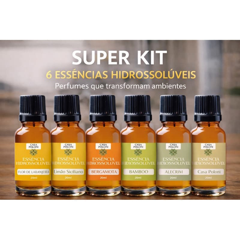 Super Kit 6 Essências hidrossolúveis 20ml cada - para difusores e umidificadores elétricos