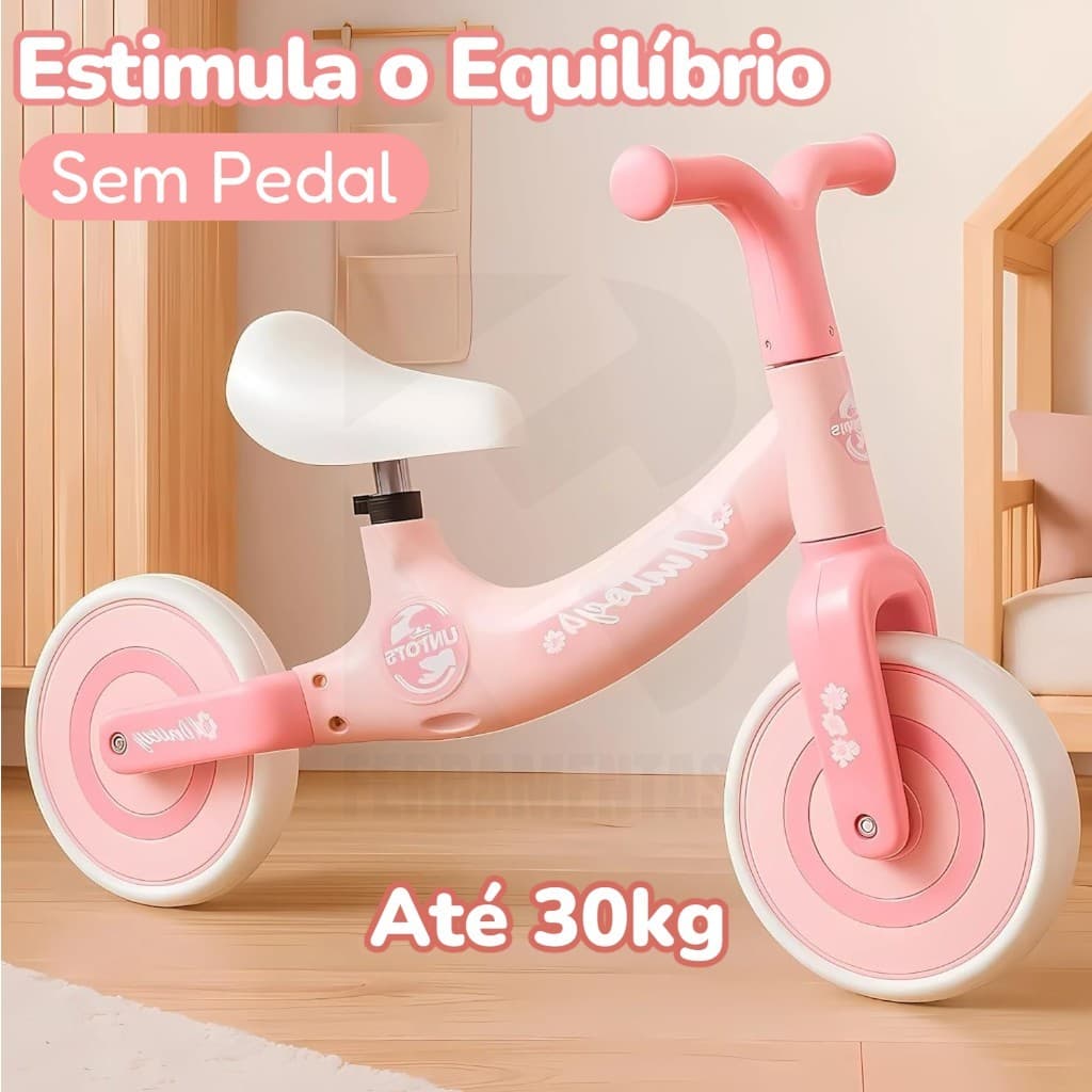Bicicleta de Equilíbrio Infantil Sem Pedal Até 30kg Leve e Resistente Ideal para Primeiros Passos