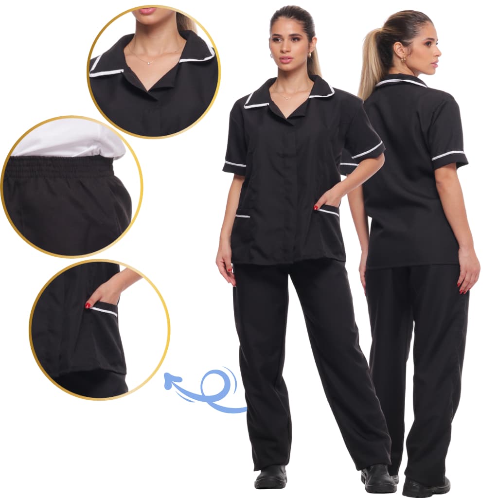 Conjunto Uniforme Copeira Profissional Faxineira Limpeza Domestica Babá